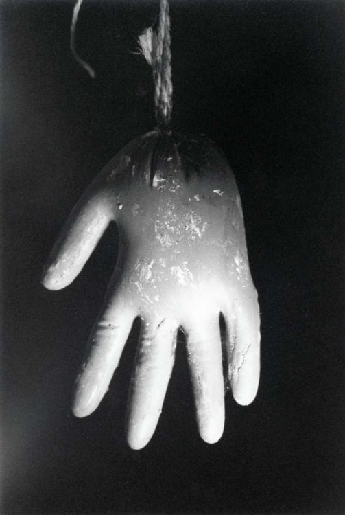 Bloated gypsum hand lighted from below