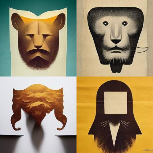 A shape with lion body and the head of a man Polish School of Posters